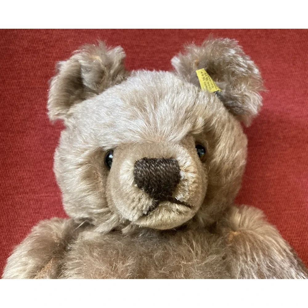 Vintage Steiff Original Teddy brown mohair bear plush hang tag button 202 41 EUC